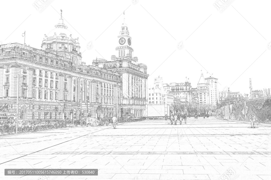 上海外灘老建筑線描合層