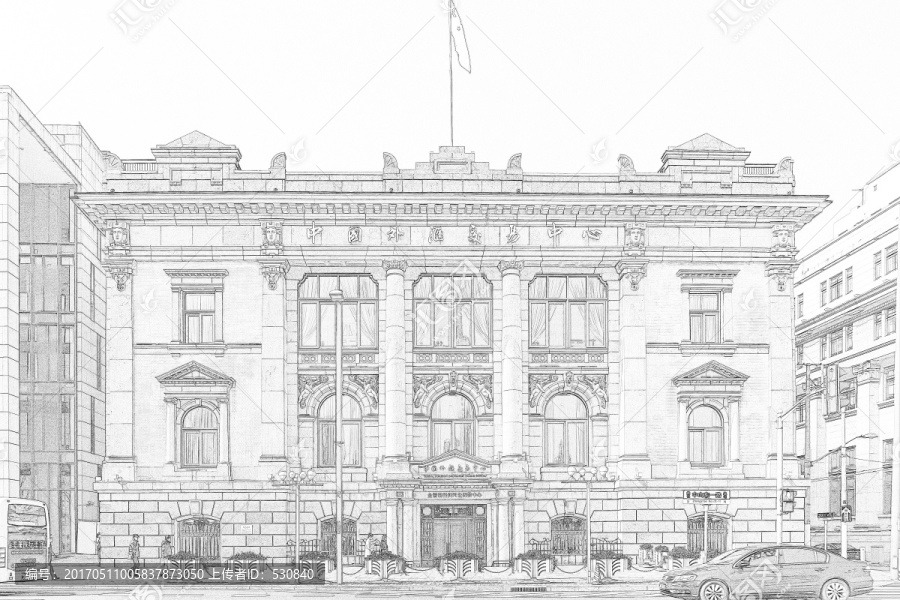 上海外灘老建筑線描合層