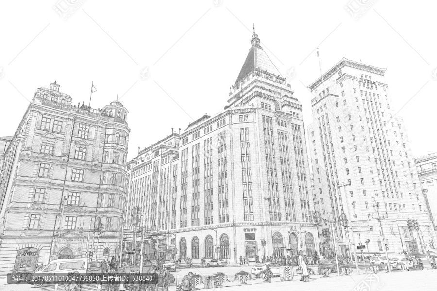 上海外灘老建筑線描合層