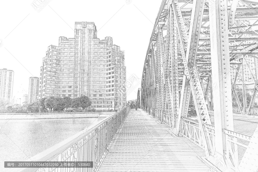 上海外灘老建筑線描合層