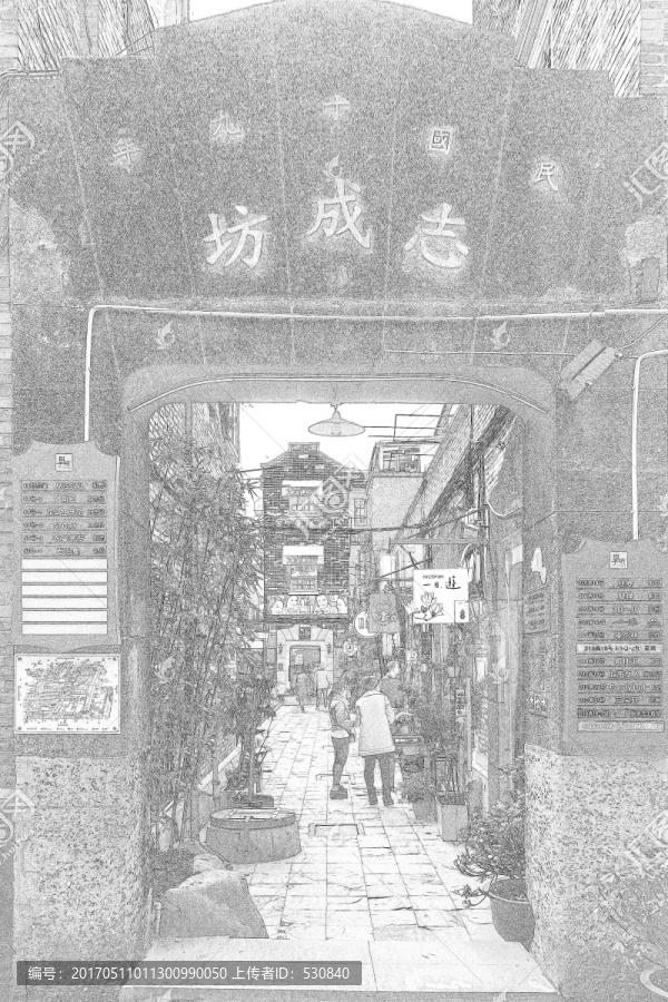 上海新天地石庫門老建筑線描合層