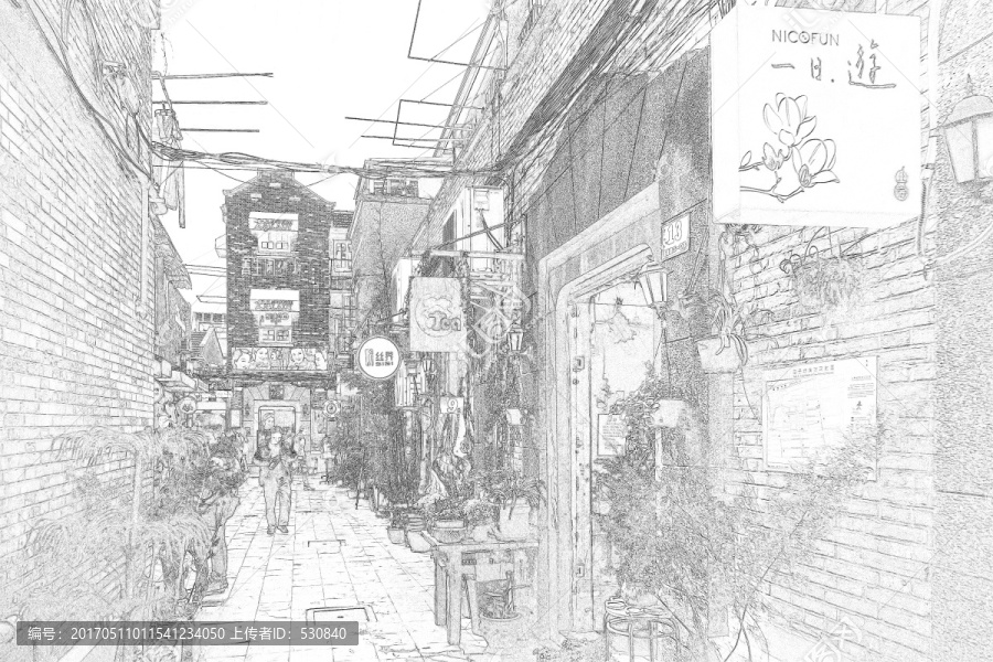 上海新天地石庫(kù)門(mén)老建筑線描合層
