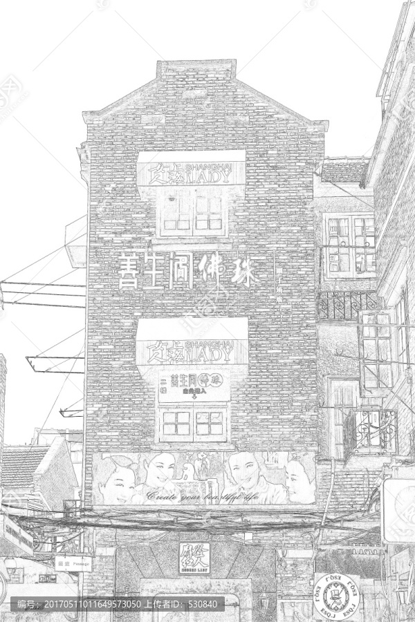 上海新天地石庫門老建筑線描合層