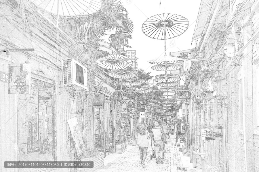 上海新天地石庫門老建筑線描合層
