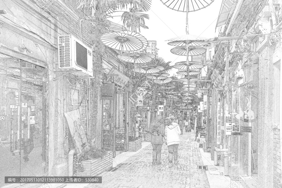 上海新天地石庫(kù)門(mén)老建筑線(xiàn)描合層
