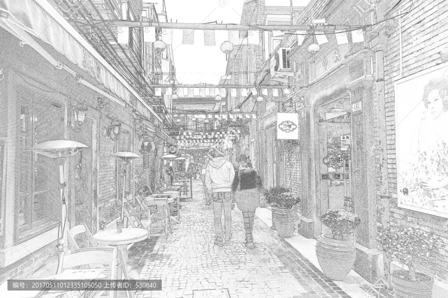 上海新天地石庫門老建筑線描合層
