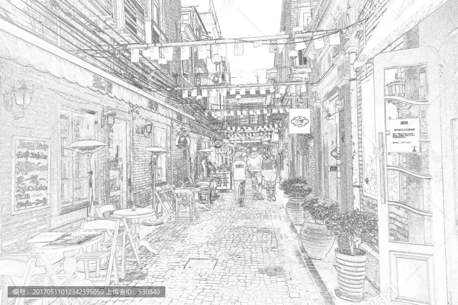 上海新天地石庫門老建筑線描合層