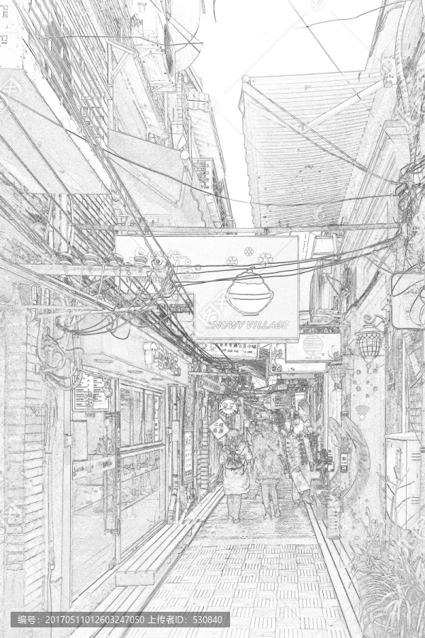 上海新天地石庫門老建筑線描合層