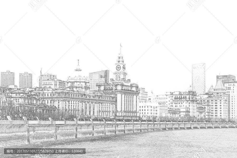 上海外灘老建筑線描合層