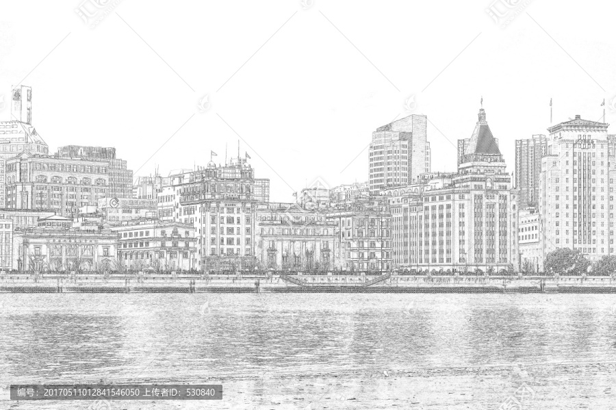 上海外灘老建筑線描合層