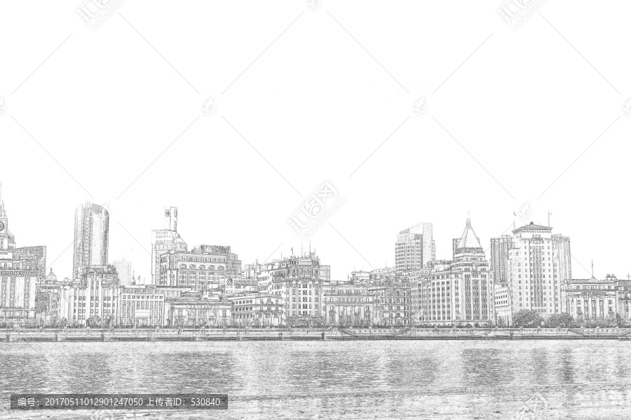上海外灘老建筑線描合層