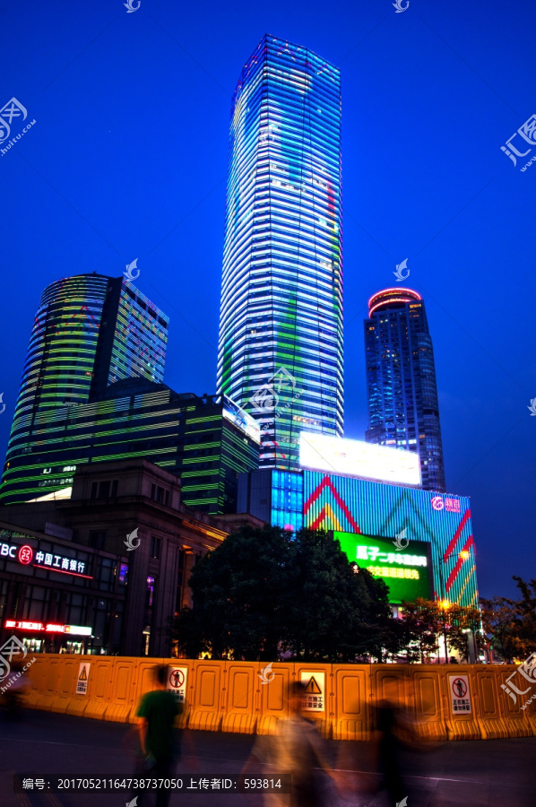 南京新街口城市商业街夜景