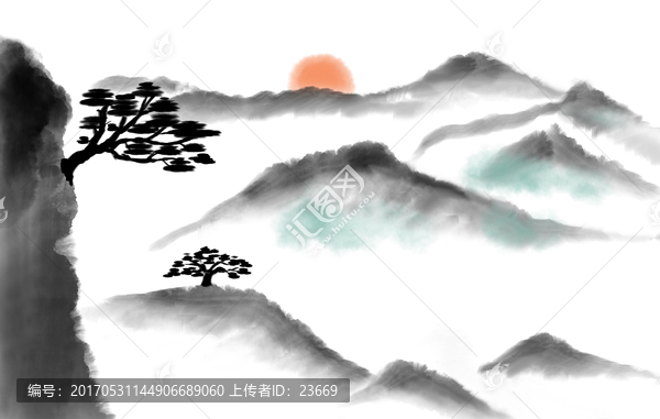 山水黄山日出水墨画裝饰画