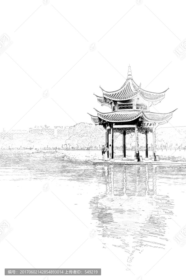 集賢亭,杭州西湖線描