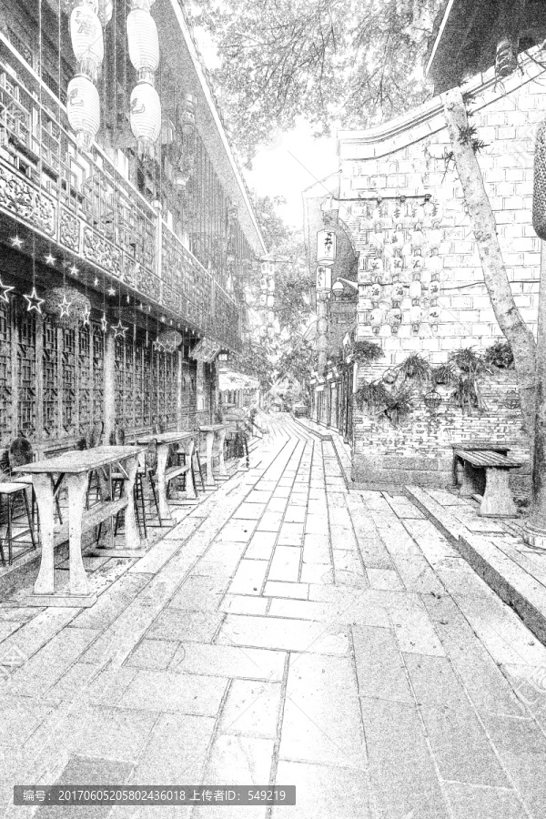 成都錦里,四川古鎮(zhèn)線描