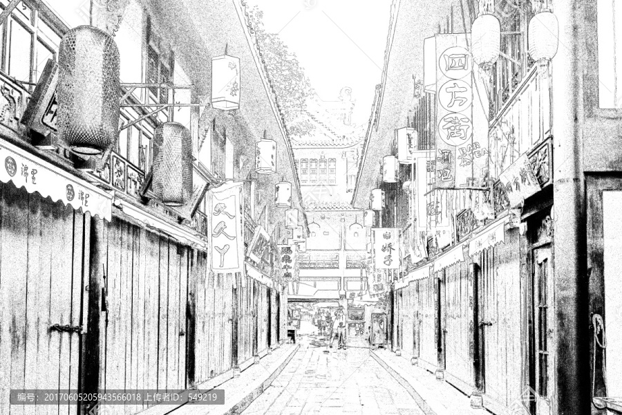 成都錦里,四川古鎮(zhèn)線描
