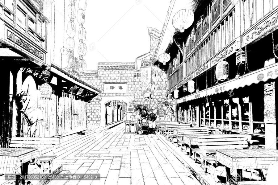 成都錦里,四川古鎮(zhèn)線描