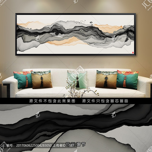 新中式客廳沙發(fā)水墨裝飾畫,掛畫