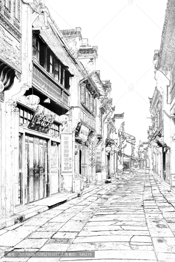 屯溪古鎮(zhèn),徽州古鎮(zhèn)線描