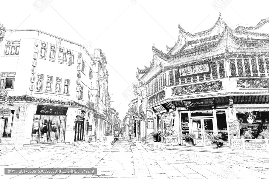 屯溪古鎮(zhèn),徽州古鎮(zhèn)線描