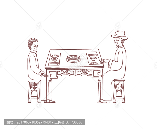 講究的傳統(tǒng)吃飯手繪插畫