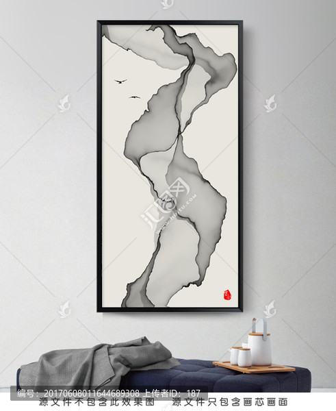 玄關(guān)豎版水墨意境裝飾畫(huà),水墨畫(huà)