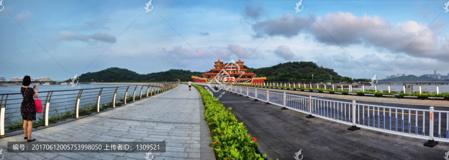 珠海野狸岛新月桥得月舫高清全景