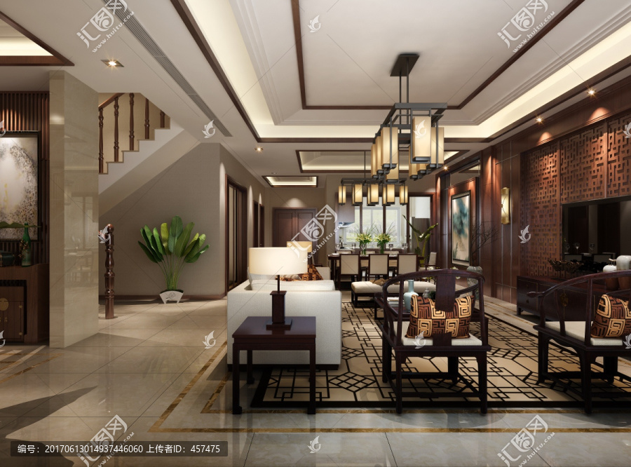 別墅新中式客廳,原創(chuàng)設(shè)計