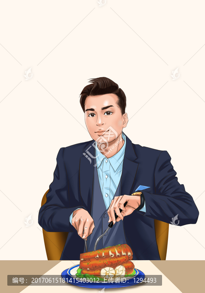 寫實西餐男手繪