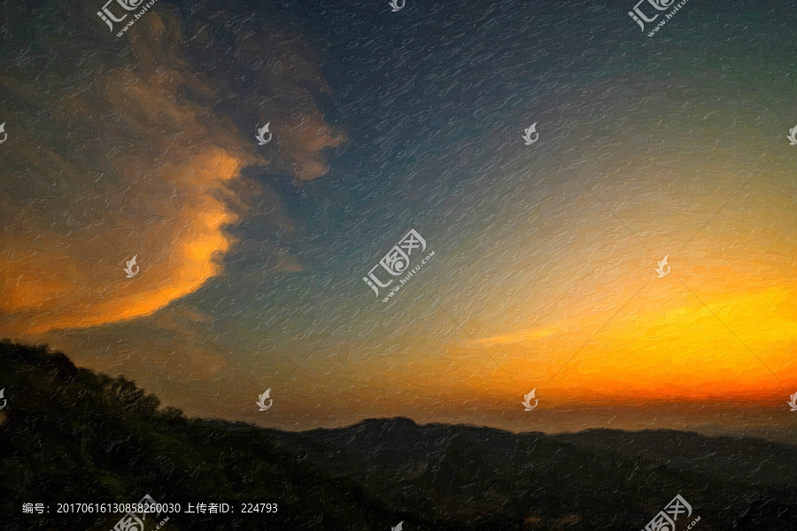 油畫絢麗晚霞