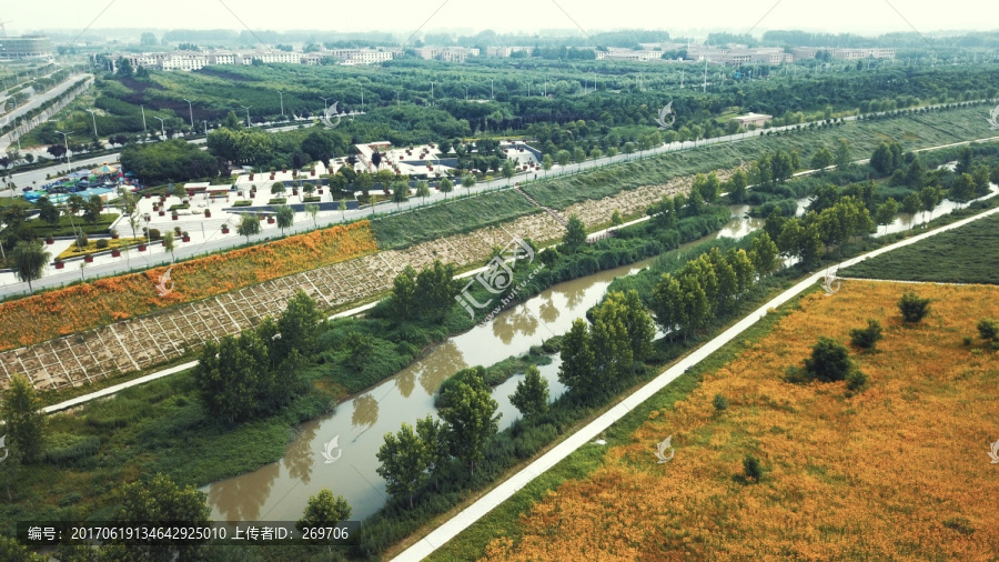 航拍洨河生态湿地公园