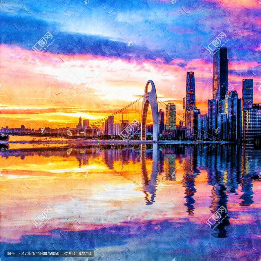 城市建筑油畫