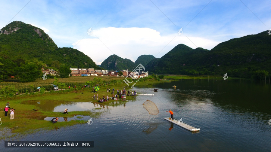 航拍兴宾区五山乡三利湖风光