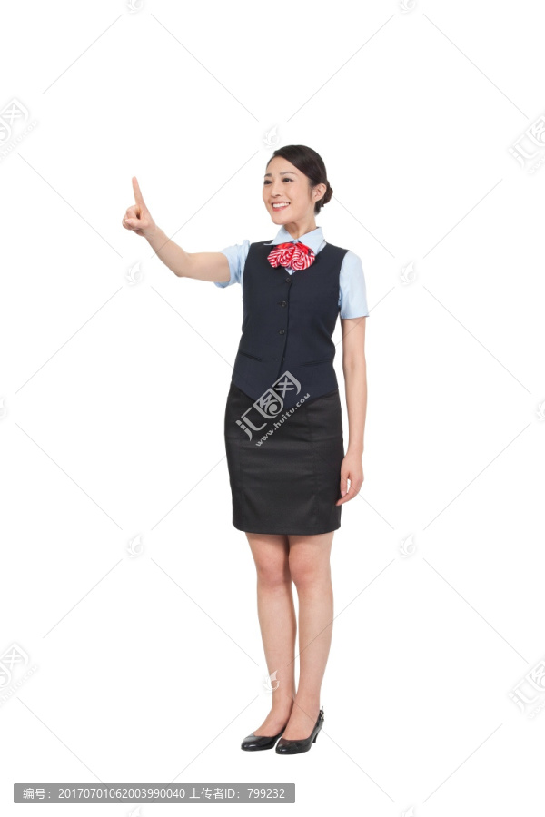 棚拍年轻女服务员做手势