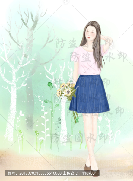 仿水彩手繪美女