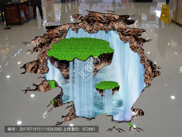 3D瀑布地板畫