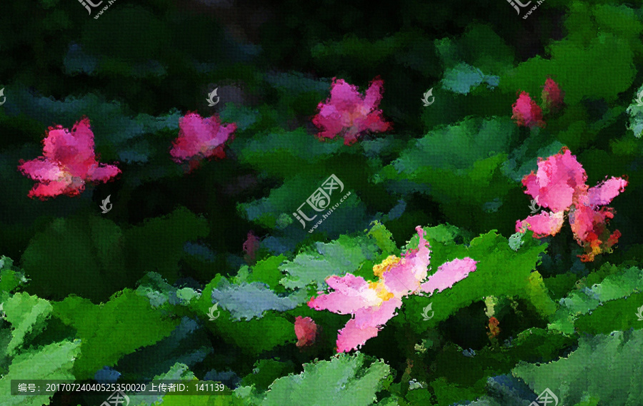 荷花油畫