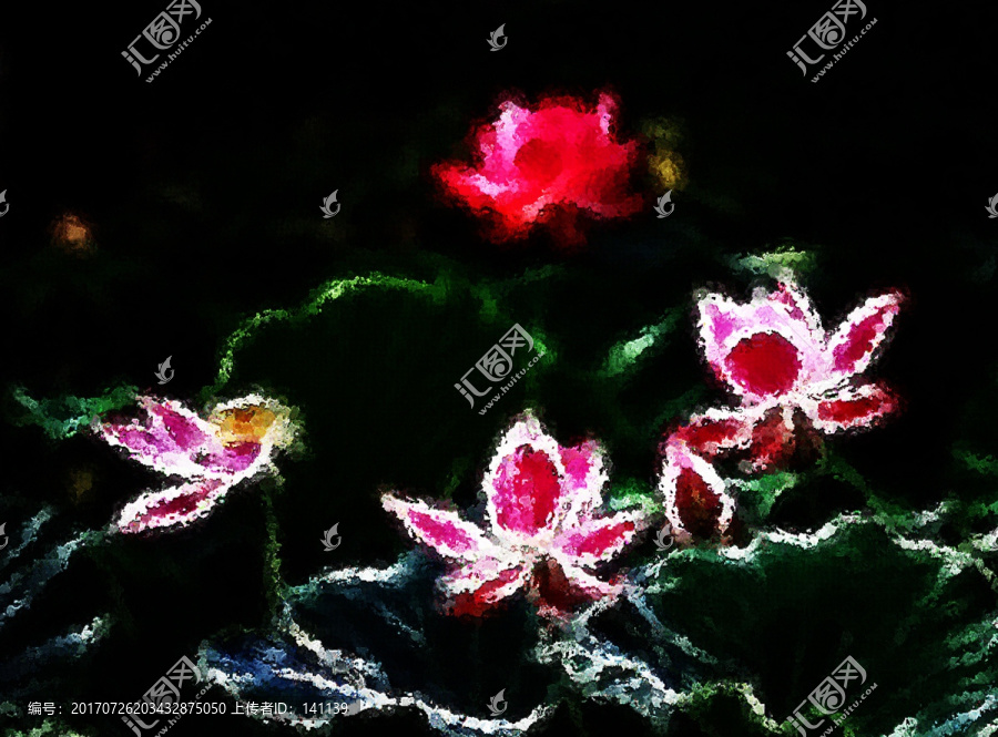 荷花油畫
