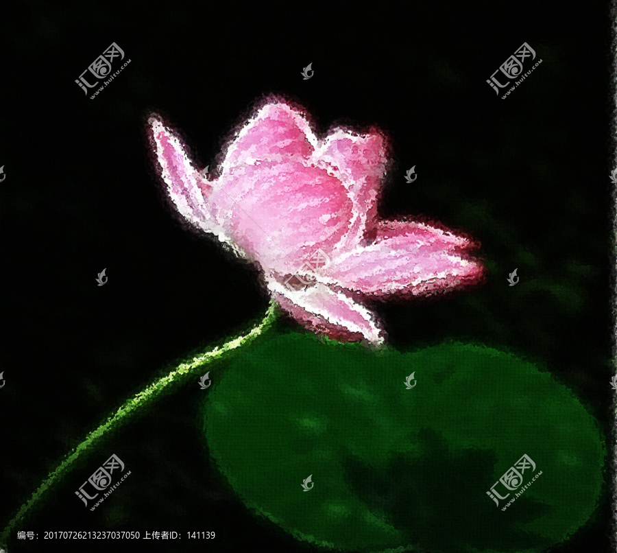 荷花油畫