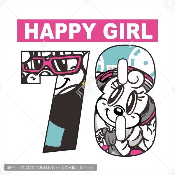 時尚卡通數(shù)字服裝T恤圖案