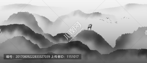 水墨远山,新中式水墨