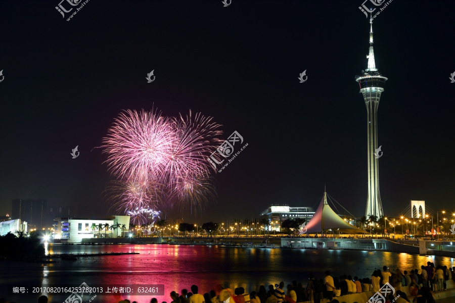 澳门城市建筑风光夜色烟花节