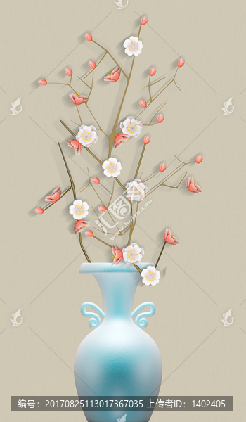 3D浮雕梅花花瓶玄關(guān)背景墻