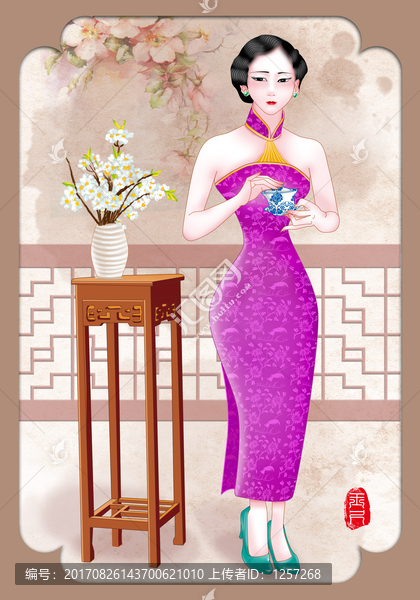 古典旗裝,品茶美女