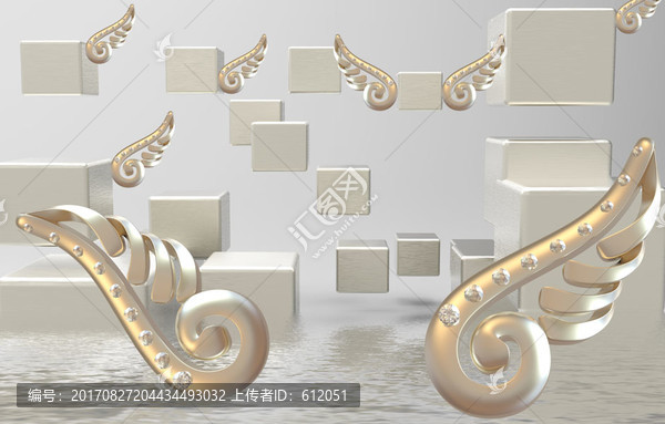 鉆石銀翼天使翅膀幾何3D背景墻
