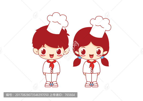 卡通男孩女孩,小廚師,美食