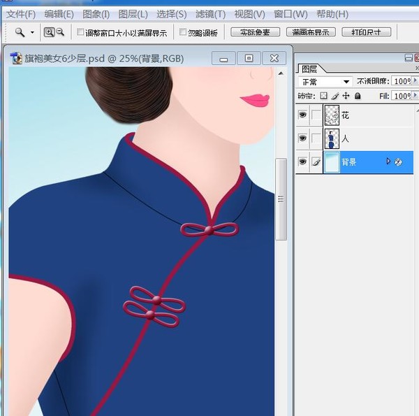 古風(fēng)手繪插畫旗袍美女無杠畫