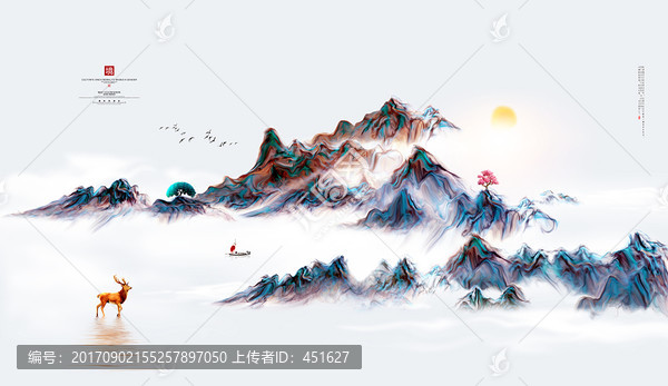 新中式,手绘山水画