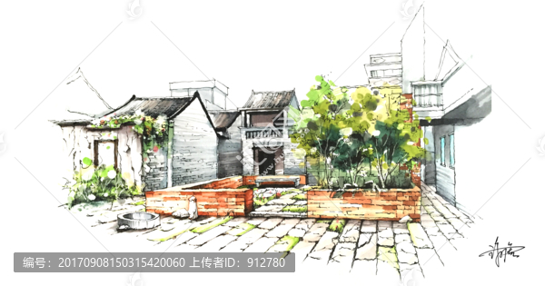 手繪古建筑