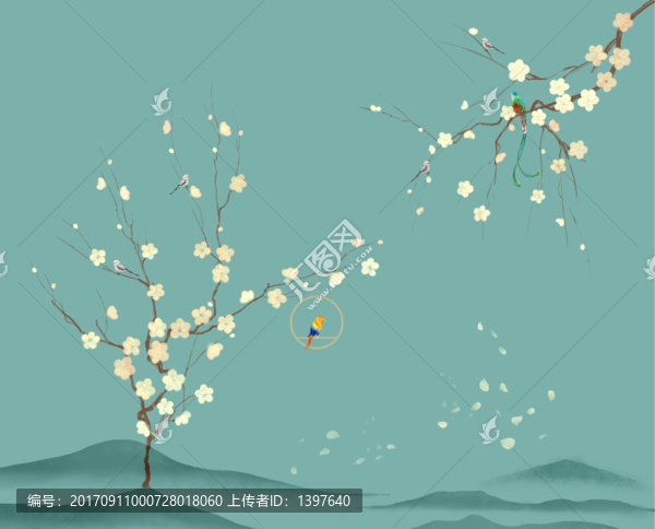 工筆花鳥壁畫